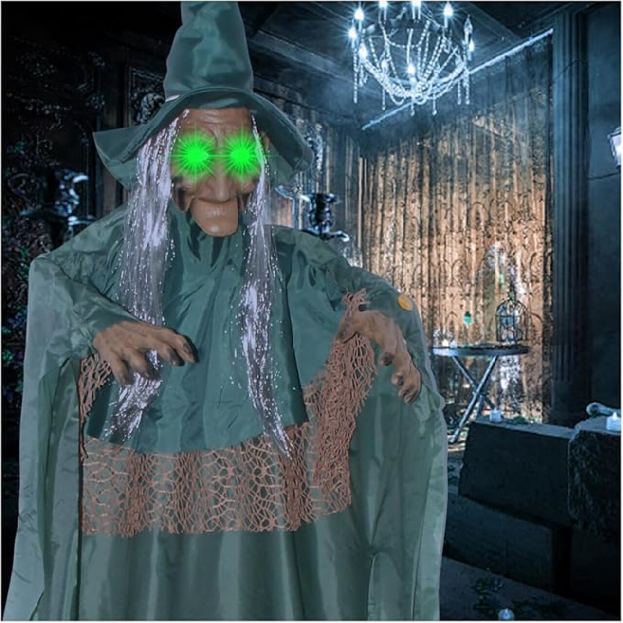 Motion and Touch Activated Lights and Sounds for Indoor and Outdoor Halloween Decorations (Green), YLHW24